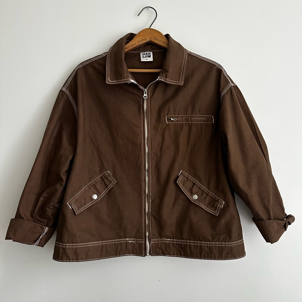 Harlow Chocolate Brown Jacket with White Stitching
